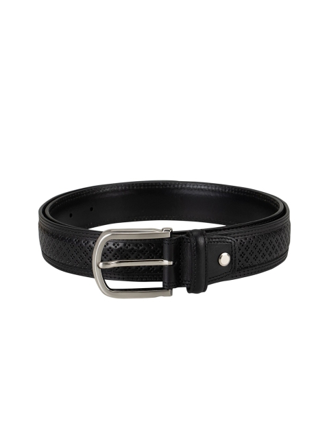 Da Milano Men Black Textured Leather Belt
