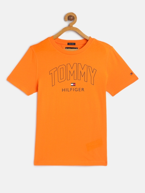 Tommy Hilfiger Boys Orange Brand Logo Organic Cotton T-shirt