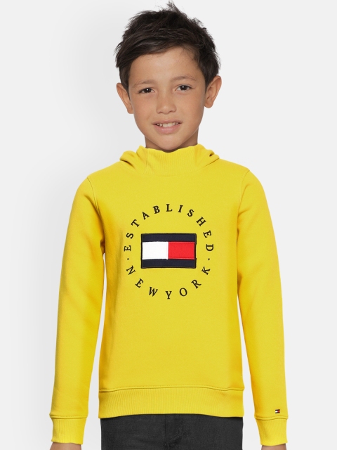 Tommy Hilfiger Boys Yellow Brand Logo Printed Hooded Sweatshirt