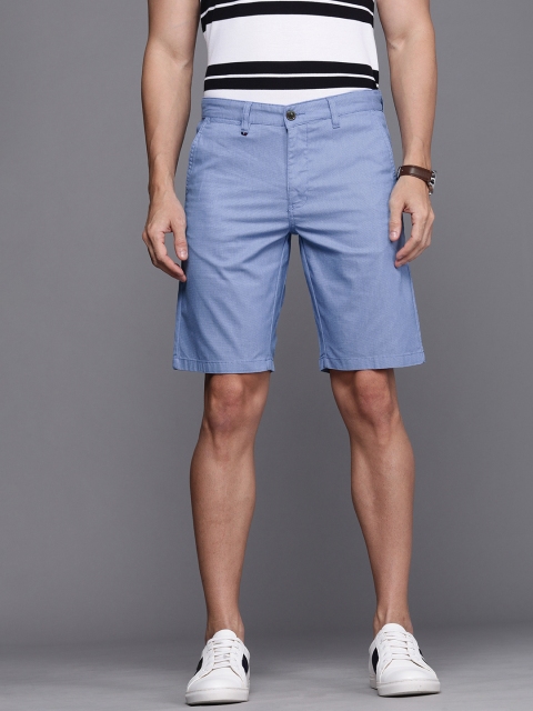 Louis Philippe Sport Men Blue Self Design Slim Fit Regular Shorts