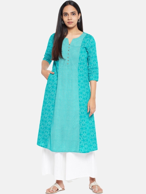 RANGMANCH BY PANTALOONS Women Turquoise Blue & White Geometric Printed Panelled Kurta
RANGMANCH BY PANTALOONS Women Turquoise Blue & White Geometric Printed Panelled Kurta