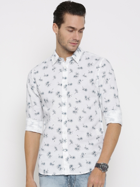 Jack & Jones Men White Printed Slim Casual Shirt