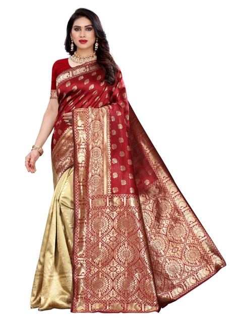 KALINI Maroon & Beige Ethnic Motifs Zari Woven Design Half and Half Banarasi Saree
KALINI Maroon & Beige Ethnic Motifs Zari Woven Design Half and Half Banarasi Saree