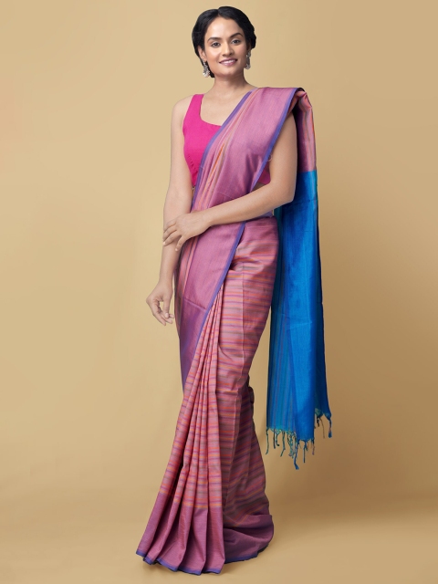 Unnati Silks Pink & Blue Striped Silk Cotton Pure Handloom Sustainable Kanjeevaram Saree
Unnati Silks Pink & Blue Striped Silk Cotton Pure Handloom Sustainable Kanjeevaram Saree
