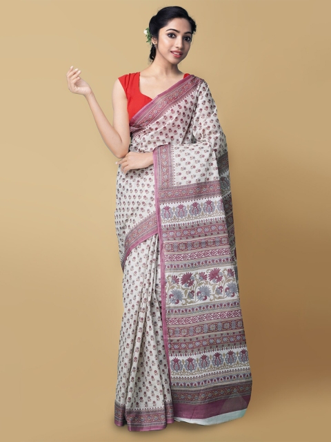 Unnati Silks Cream-Coloured & Purple Floral Pure Cotton Handloom Sustainable Kovai Saree
Unnati Silks Cream-Coloured & Purple Floral Pure Cotton Handloom Sustainable Kovai Saree