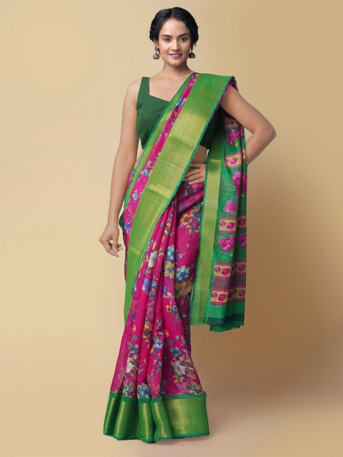 Unnati Silks Pink & Green Floral Digital Print Zari Silk Cotton Handloom Chanderi Saree
Unnati Silks Pink & Green Floral Digital Print Zari Silk Cotton Handloom Chanderi Saree