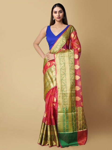 Unnati Silks Red & Green Checked & Ethnic Motifs Zari Silk Cotton Handloom Banarasi Saree
Unnati Silks Red & Green Checked & Ethnic Motifs Zari Silk Cotton Handloom Banarasi Saree