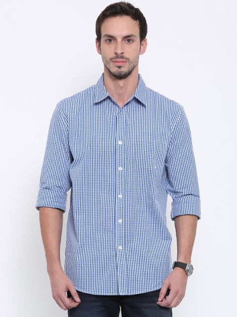 Fox Men Blue Regular Fit Checked Casual Shirt