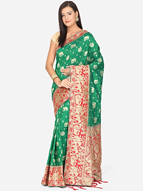 BOMBAY SELECTIONS Green & Gold-Coloured Ethnic Motifs Woven Design Art Silk Banarasi Saree
BOMBAY SELECTIONS Green & Gold-Coloured Ethnic Motifs Woven Design Art Silk Banarasi Saree