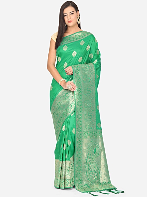 BOMBAY SELECTIONS Green & Gold-Coloured Ethnic Motifs Woven Design Art Silk Banarasi Saree
BOMBAY SELECTIONS Green & Gold-Coloured Ethnic Motifs Woven Design Art Silk Banarasi Saree