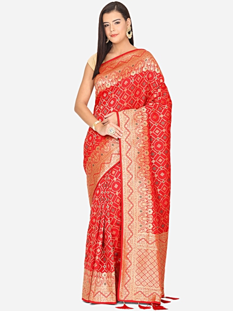 BOMBAY SELECTIONS Red & Gold-Coloured Ethnic Motifs Woven Design Art Silk Banarasi Saree
BOMBAY SELECTIONS Red & Gold-Coloured Ethnic Motifs Woven Design Art Silk Banarasi Saree