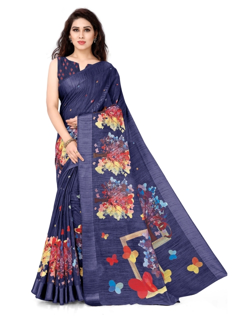 KALINI Blue & Red Floral Polycotton Saree