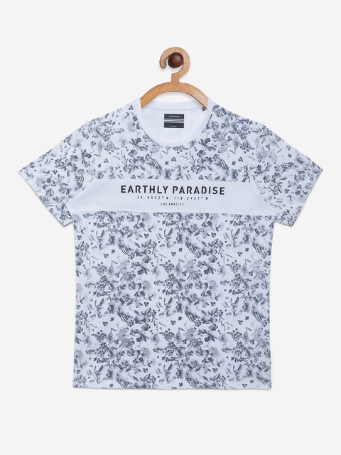 Octave Boys Pure Cotton White Floral Printed T-shirt