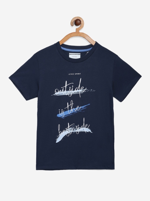Octave Boys Blue Typography Printed T-shirt