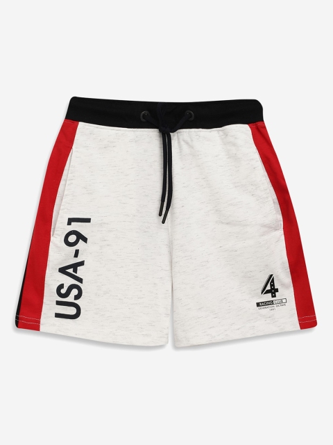 Octave Boys White Typography Colourblocked Mid-Rise Sports Shorts