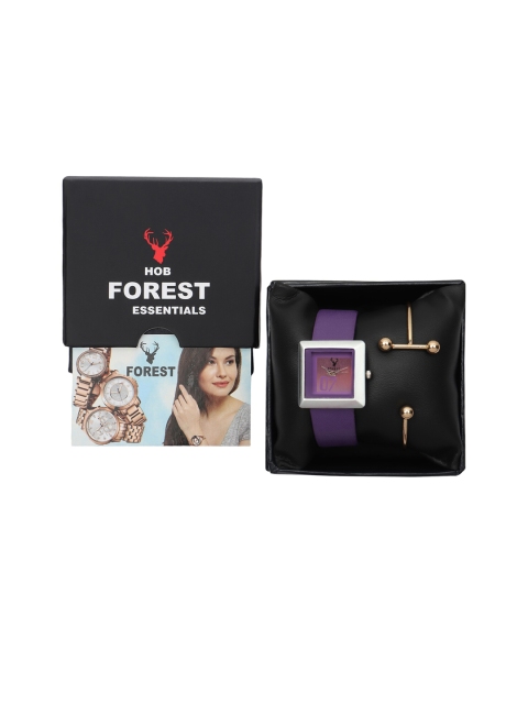 Hobforestessentials Women Purple Watch Gift & Jewellery Set