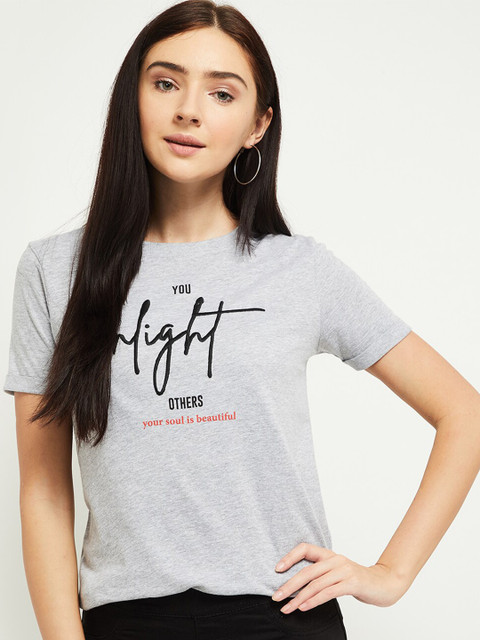 max Women Grey Melange Cotton Typography Printed T-shirt
max Women Grey Melange Cotton Typography Printed T-shirt