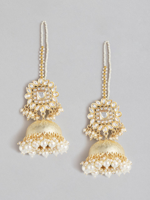 Melani Borsa Off White Gold-Plated Kundan Studded & Beaded Handcrafted Jhumkas with Chain
Melani Borsa Off White Gold-Plated Kundan Studded & Beaded Handcrafted Jhumkas with Chain