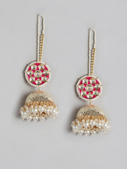 Melani Borsa Pink Gold-Plated Kundan Studded & Beaded Handcrafted Jhumkas with Chain
Melani Borsa Pink Gold-Plated Kundan Studded & Beaded Handcrafted Jhumkas with Chain