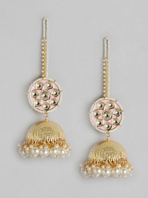 Melani Borsa Pink Gold-Plated Kundan Studded & Beaded Handcrafted Jhumkas with Chain
Melani Borsa Pink Gold-Plated Kundan Studded & Beaded Handcrafted Jhumkas with Chain