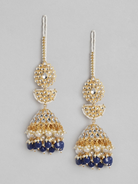 Melani Borsa Blue Gold-Plated Kundan Studded & Beaded Handcrafted Jhumkas with Chain
Melani Borsa Blue Gold-Plated Kundan Studded & Beaded Handcrafted Jhumkas with Chain