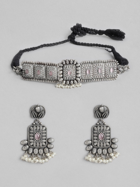 Melani Borsa Oxidised Silver-Toned Rhodium-Plated American Diamond-Studded Jewellery Set
Melani Borsa Oxidised Silver-Toned Rhodium-Plated American Diamond-Studded Jewellery Set