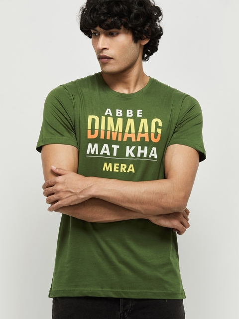 max Men Green Typography Printed T-shirt