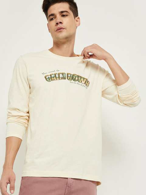 max Men Off White Pure Cotton Typography Printed Pure Cotton T-shirt 
max Men Off White Pure Cotton Typography Printed Pure Cotton T-shirt