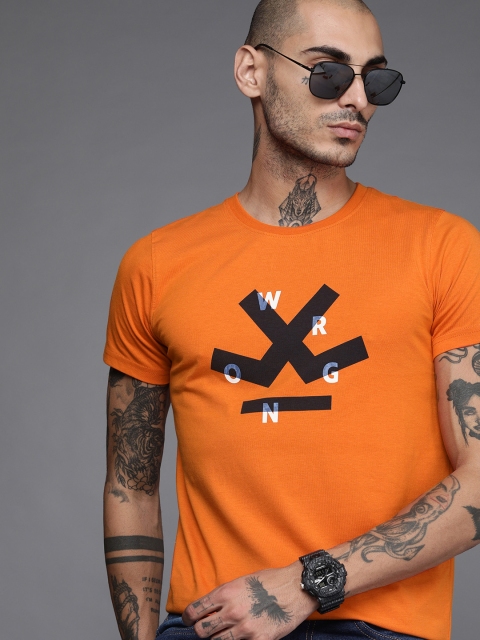 WROGN Men Orange Brand Logo Slim Fit T-shirt
