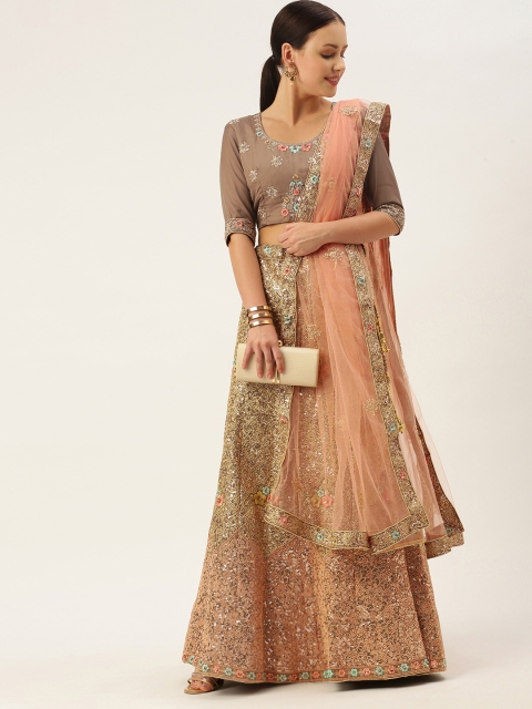 LADUSAA Coffee Brown & Peach-Coloured Embroidered Sequinned Tie and Dye Semi-Stitched Lehenga & Unstitched
LADUSAA Coffee Brown & Peach-Coloured Embroidered Sequinned Tie and Dye Semi-Stitched Lehenga & Unstitched