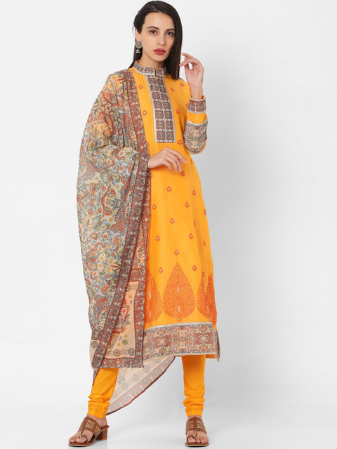 SALWAR STUDIO Women Yellow & Red Ethnic Motifs Poly Chanderi Kurta with Churidar & Dupatta
SALWAR STUDIO Women Yellow & Red Ethnic Motifs Poly Chanderi Kurta with Churidar & Dupatta
