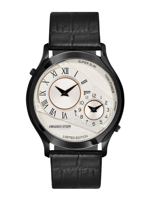 SWADESI STUFF Men White Printed Dial & Black Leather Straps Analogue Watch NPJ 005 
SWADESI STUFF Men White Printed Dial & Black Leather Straps Analogue Watch NPJ 005