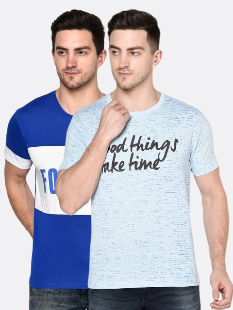 ELEGANCE Men Pack Of 2 Typography Printed T-shirt, Blue