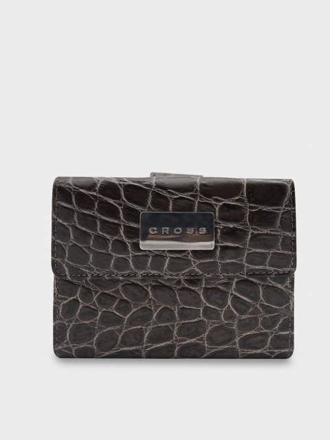 Cross Women Black & Silver-Toned Animal Textured Leather Card Holder