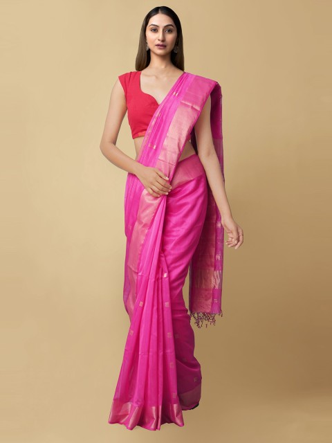 Unnati Silks Pink & Gold Woven Zari Pure Handloom Cotton Sustainable Maheshwari Saree
Unnati Silks Pink & Gold Woven Zari Pure Handloom Cotton Sustainable Maheshwari Saree