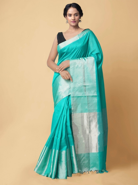 Unnati Silks Sea Green & Silver-Coloured Zari Silk Cotton Handloom Uppada Saree
Unnati Silks Sea Green & Silver-Coloured Zari Silk Cotton Handloom Uppada Saree