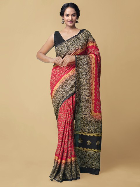 Unnati Silks Red & Black Ethnic Motifs Printed Pure Handloom Bengal Sustainable Silk Saree
Unnati Silks Red & Black Ethnic Motifs Printed Pure Handloom Bengal Sustainable Silk Saree