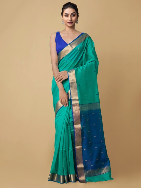 Unnati Silks Green & Blue Woven Design Zari Silk Cotton Sustainable Maheshwari Saree
Unnati Silks Green & Blue Woven Design Zari Silk Cotton Sustainable Maheshwari Saree