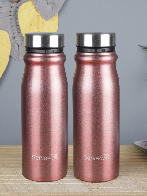 Servewell Set Of 2 Champagne Pink & Silver-Toned Solid Stainless Steel Single Wall Fridge Water Bottles
Servewell Set Of 2 Champagne Pink & Silver-Toned Solid Stainless Steel Single Wall Fridge Water Bottles