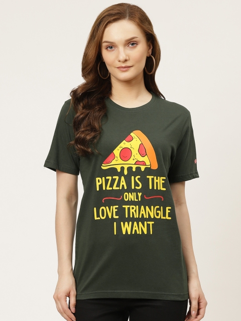 PRINTOCTOPUS Women Green & Yellow Cotton Printed T-shirt