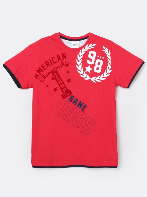 max Boys Red Typography Printed Pure Cotton T-shirt