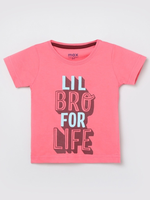 max Boys Rust Typography Printed Cotton Pure Cotton T-shirt