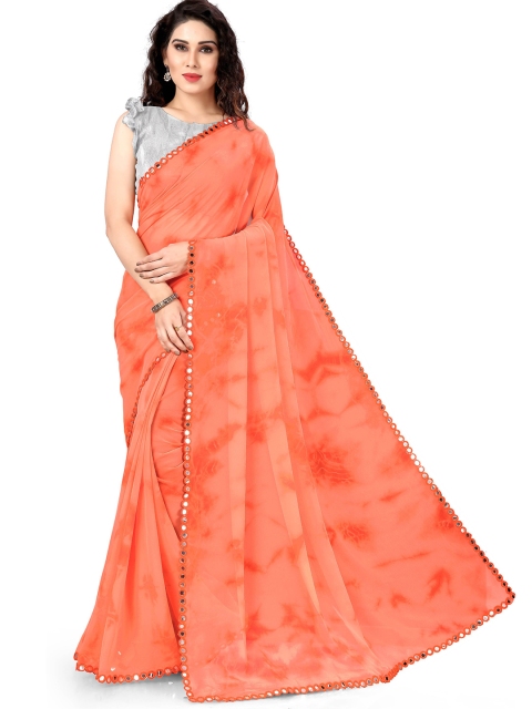 KALINI Orange Mirror Work Saree