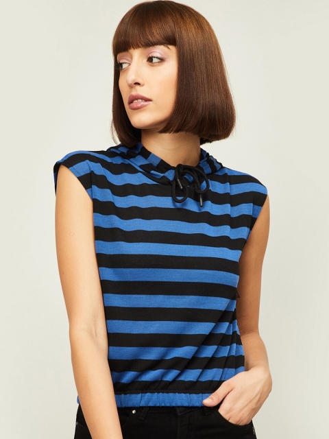 Ginger by Lifestyle Blue Striped Hooded Crop Top