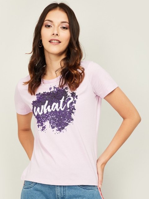 Ginger by Lifestyle Women Pink Typography Printed T-shirt