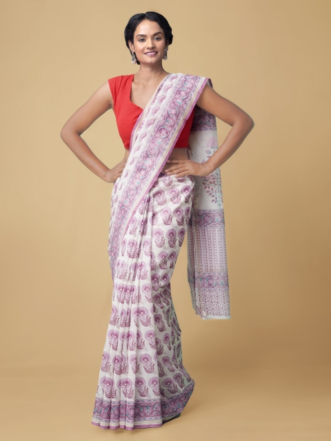 Unnati Silks Women White & Purple Pure Block Printed Chanderi Sico Sustainable Saree
Unnati Silks Women White & Purple Pure Block Printed Chanderi Sico Sustainable Saree