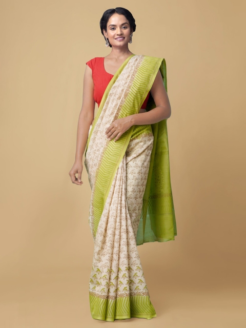 Unnati Silks Women Cream-Coloured & Green Pure Hand Block Printed Chanderi Sico Sustainable Saree
Unnati Silks Women Cream-Coloured & Green Pure Hand Block Printed Chanderi Sico Sustainable Saree