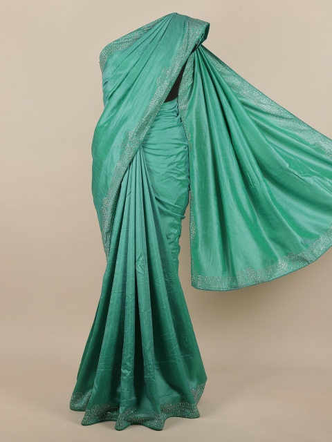 Pothys Green & Silver-Toned Jute Silk Saree