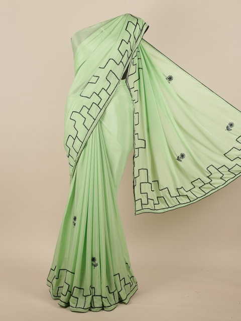 Pothys Green & Grey Embellished Beads and Stones Saree