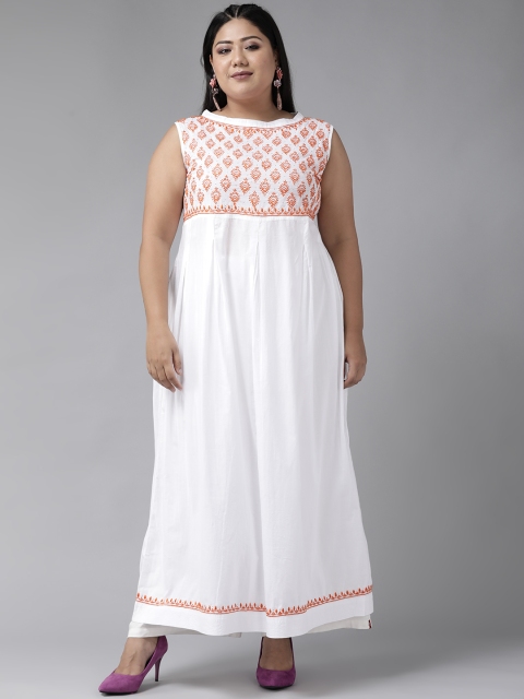 ADA Women Plus Size White & Orange Ethnic Motifs Pure Cotton Chikankari Embroidered Kurta
ADA Women Plus Size White & Orange Ethnic Motifs Pure Cotton Chikankari Embroidered Kurta